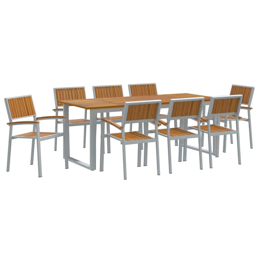 Ensemble de salle à manger pour jardin 9 pcs Gris - 2
