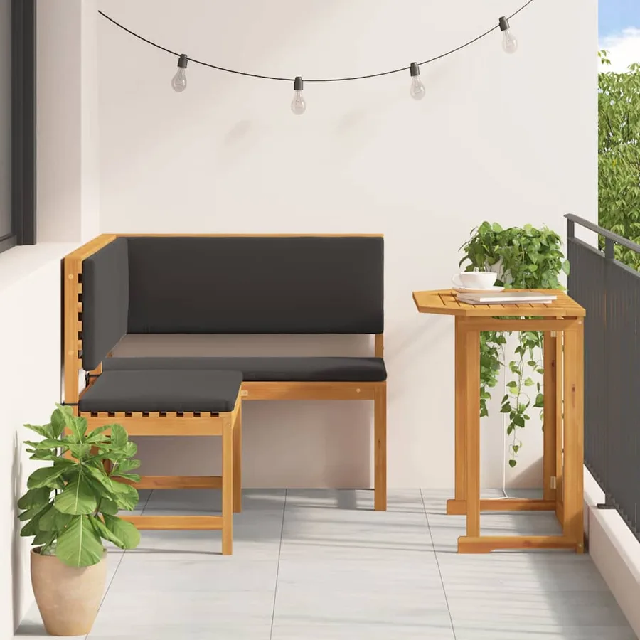 Ensemble de banc de jardin 2 pcs Marron Bois d'Acacia Massif - 3