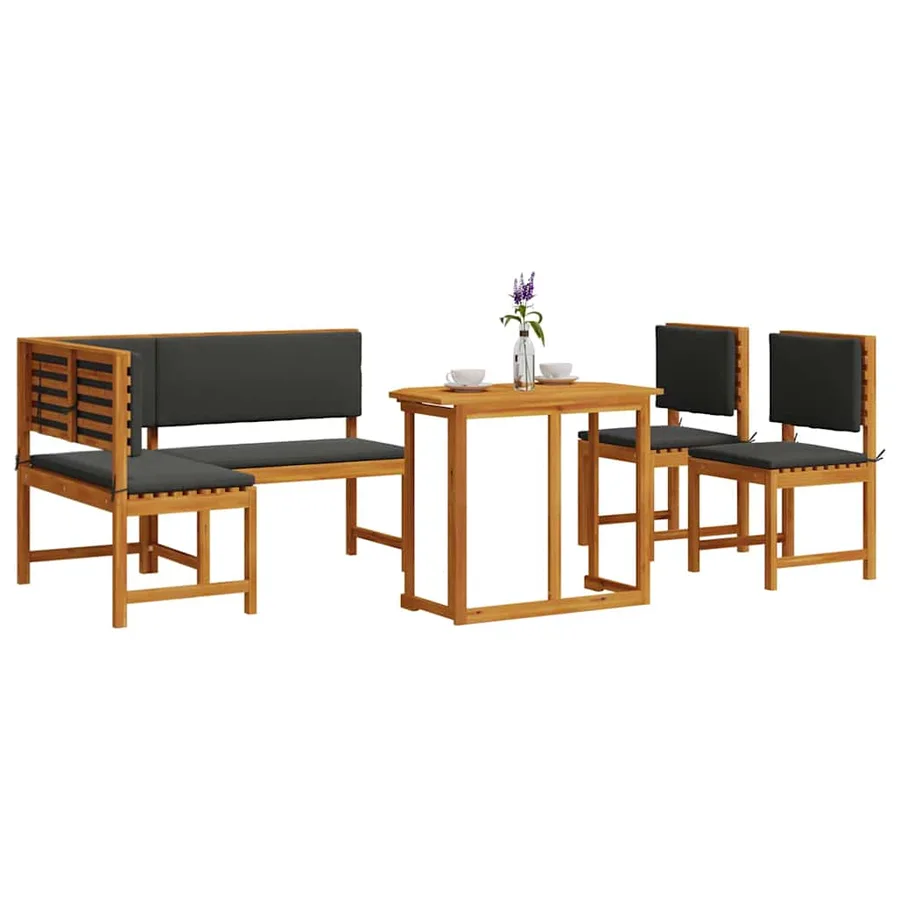 Ensemble de banc de jardin 4 pcs Marron Bois d'Acacia Massif - 3