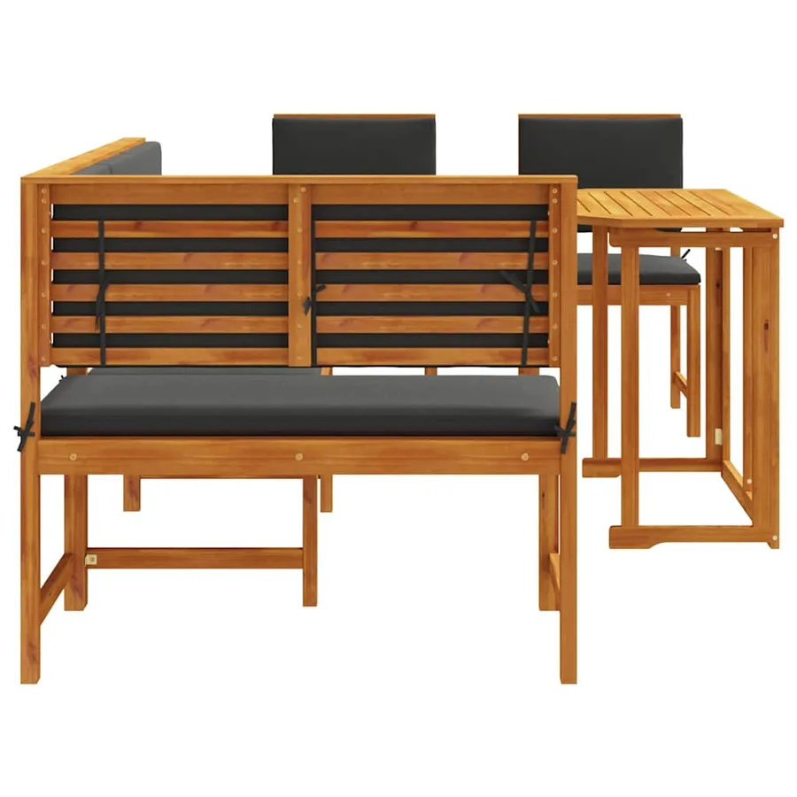 Ensemble de banc de jardin 4 pcs Marron Bois d'Acacia Massif - 9