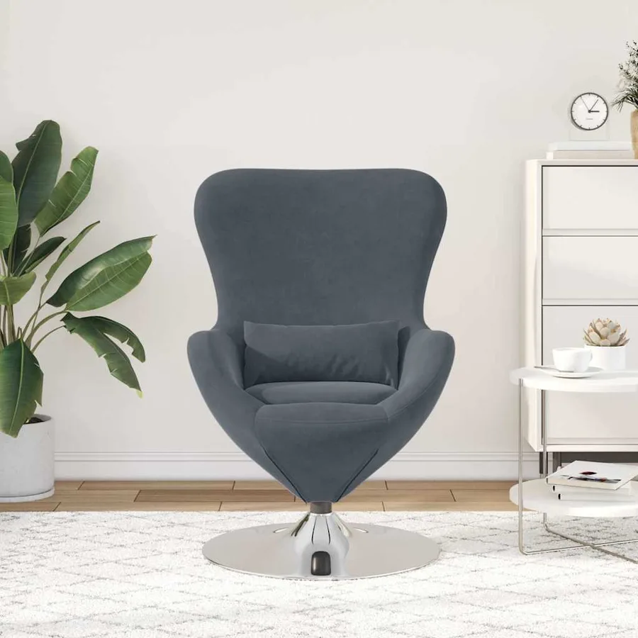 Fauteuil œuf Gris foncé Velours - 3