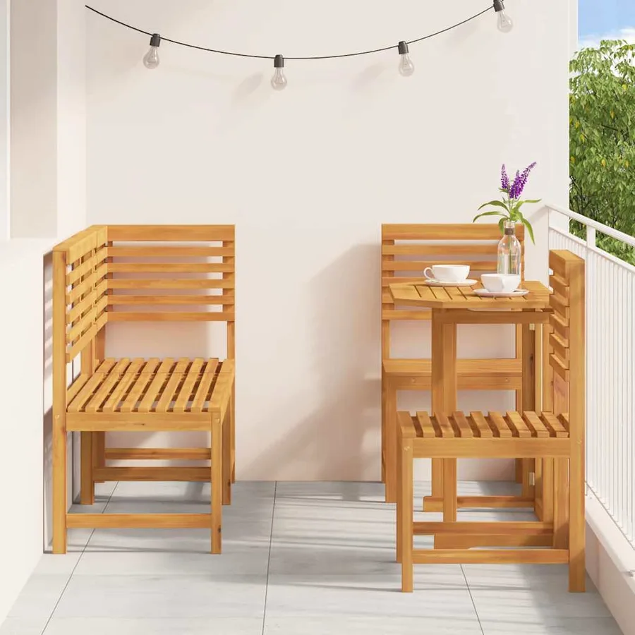 Ensemble bistro de jardin 5 pcs Marron Bois d'Acacia Massif - 4
