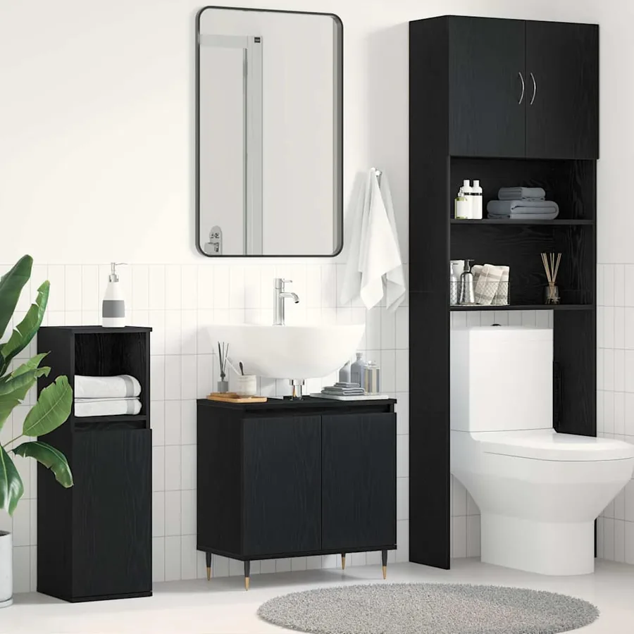 Meuble de Lavabo de Salle de Bain Chêne noir 58 x 33 x 60 cm