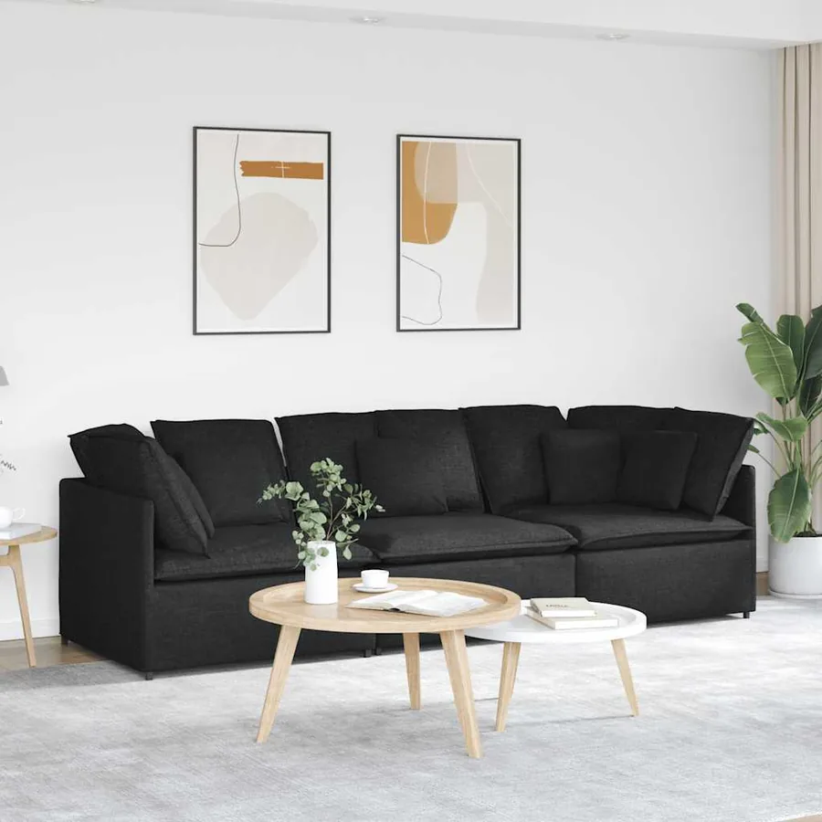 Canapé modulable avec coussins en tissu noir