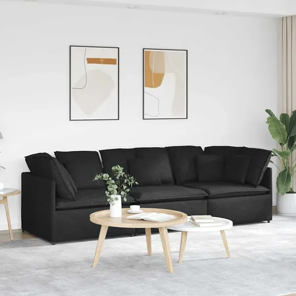 Canapé modulable avec coussins en tissu noir