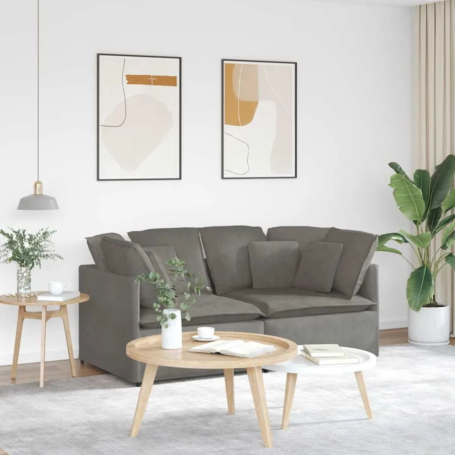 Canapé modulable avec coussins en tissu velours côtelé gris clair