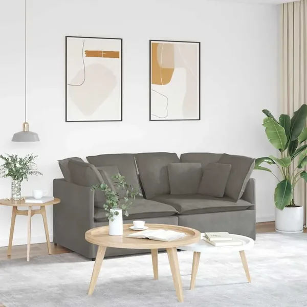 Canapé modulable avec coussins en tissu velours côtelé gris clair