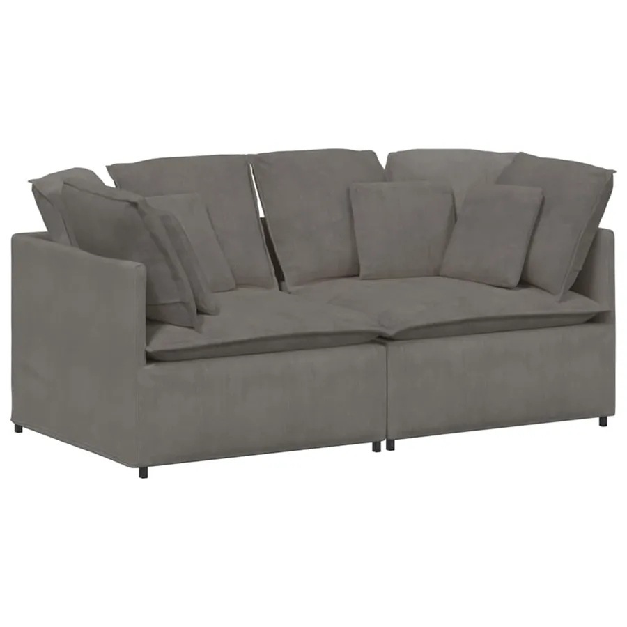 Canapé modulable avec coussins en tissu velours côtelé gris clair - 2