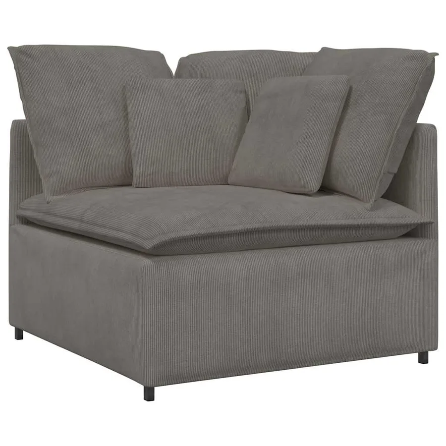 Canapé modulable avec coussins en tissu velours côtelé gris clair - 3