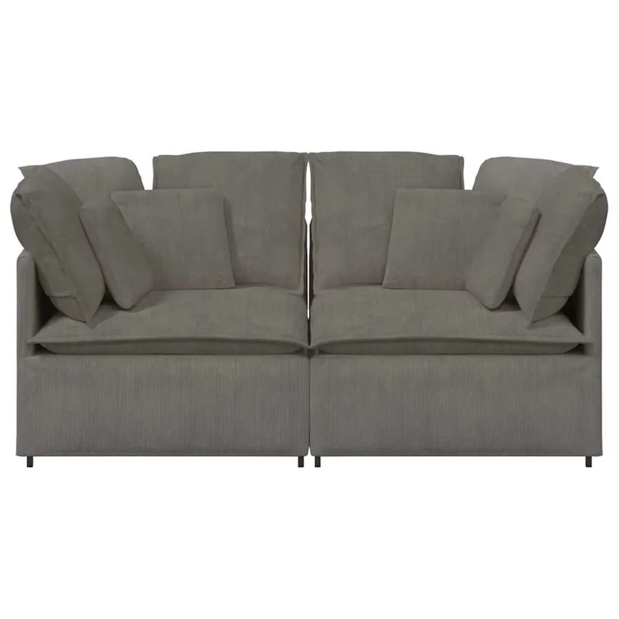 Canapé modulable avec coussins en tissu velours côtelé gris clair - 4