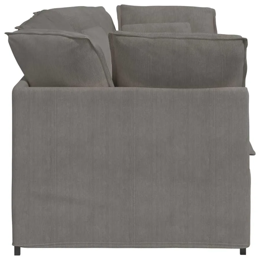 Canapé modulable avec coussins en tissu velours côtelé gris clair - 5