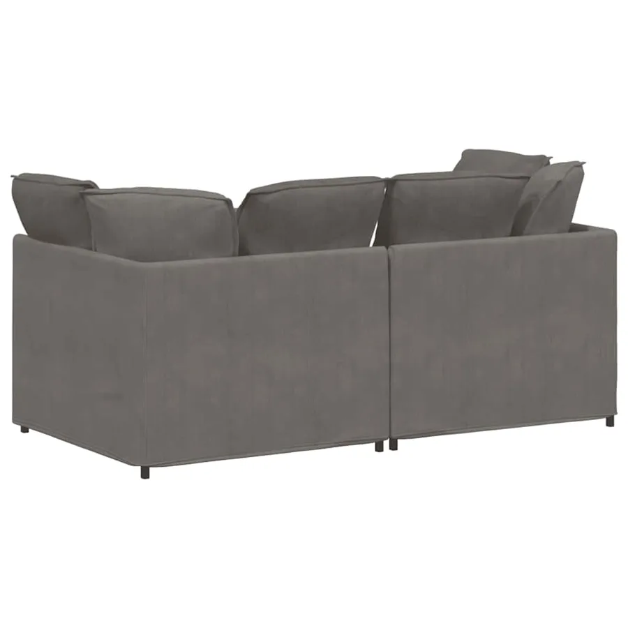 Canapé modulable avec coussins en tissu velours côtelé gris clair - 6
