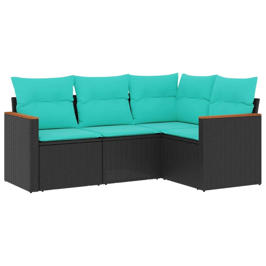 Salon de jardin 4 pcs avec coussins noir résine tressée - 2