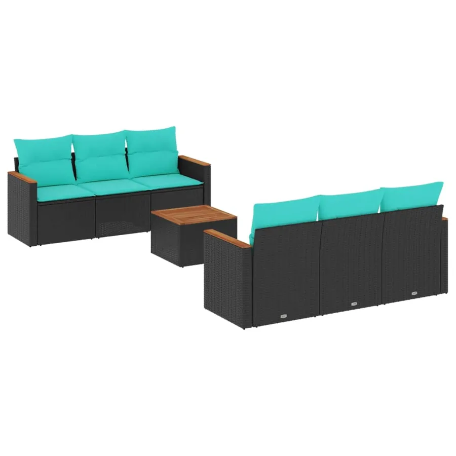 Ensemble de canapé de jardin 7 pcs avec coussins noir résine tressée - 2