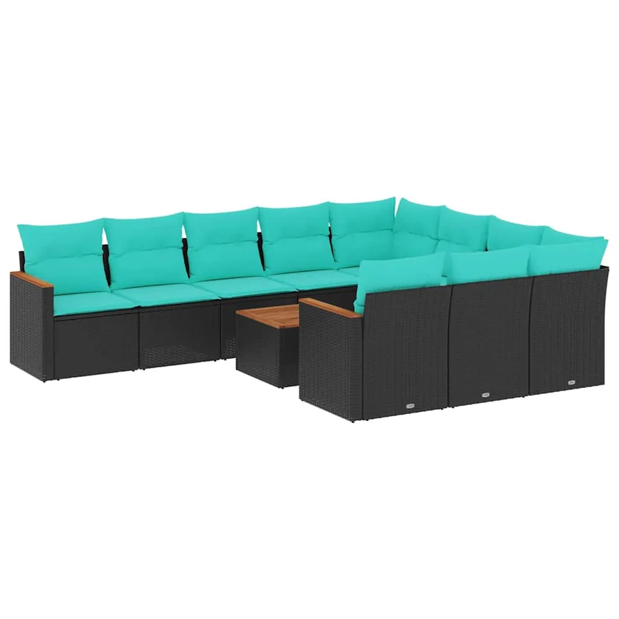 Ensemble de canapé de jardin 11 pcs avec coussins noir résine tressée - 2