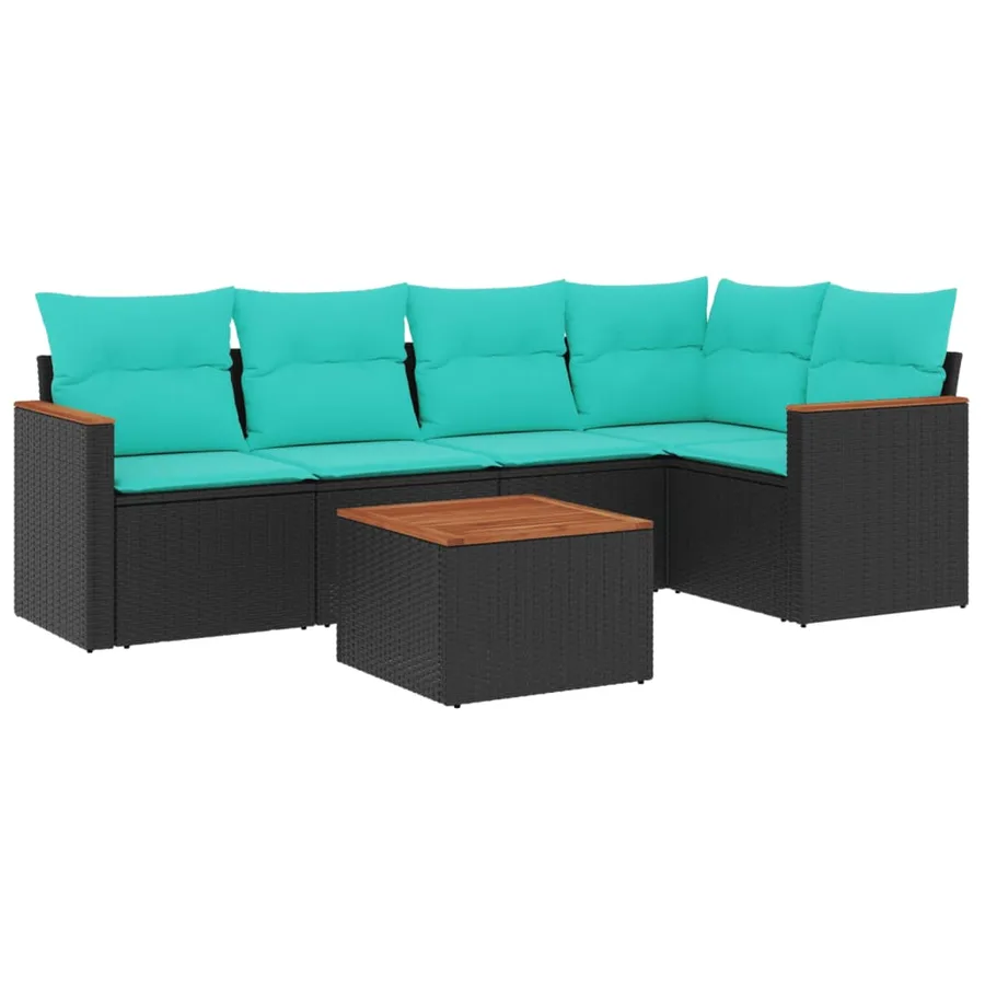 Ensemble de canapé de jardin 6 pcs avec coussins noir résine tressée - 2