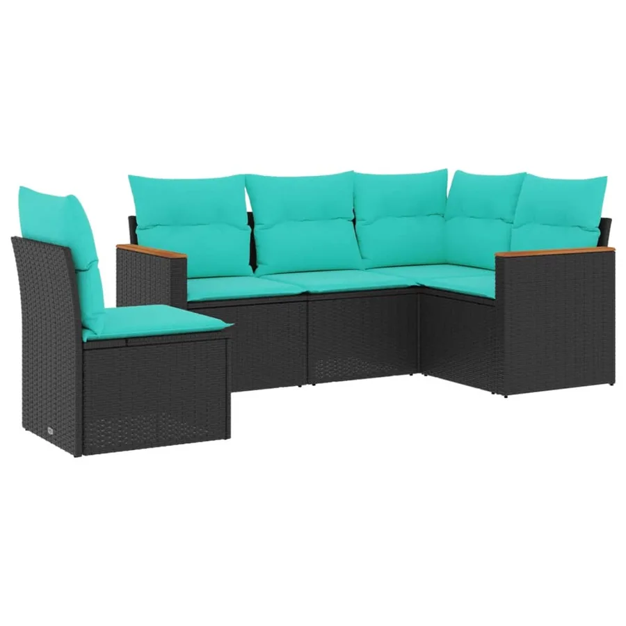 Salon de jardin 5 pcs avec coussins noir résine tressée - 2