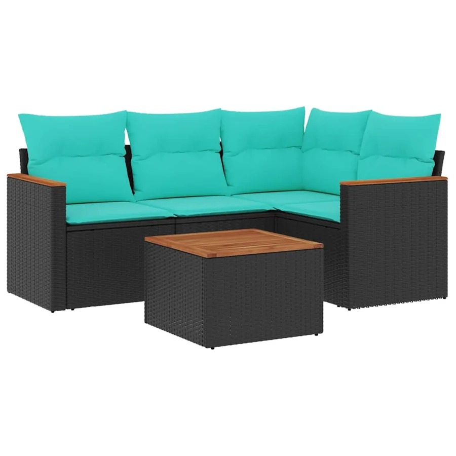 Ensemble de canapé de jardin 5 pcs avec coussins noir résine tressée - 2