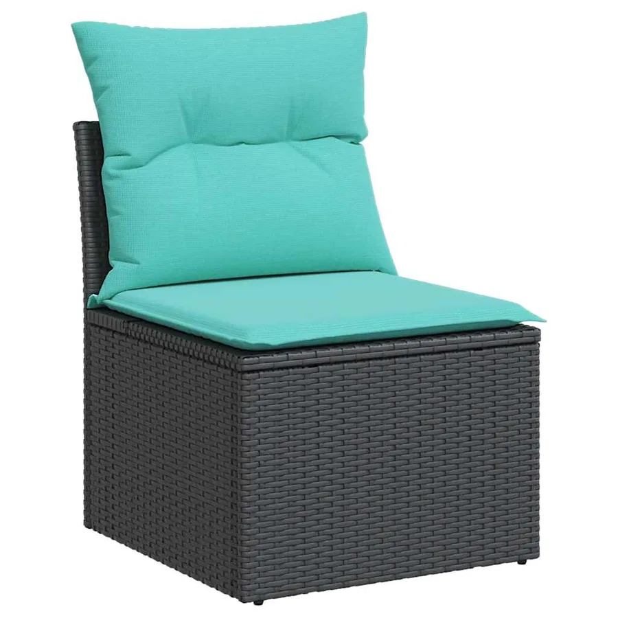 Ensemble de canapé de jardin 5 pcs avec coussins noir résine tressée - 4