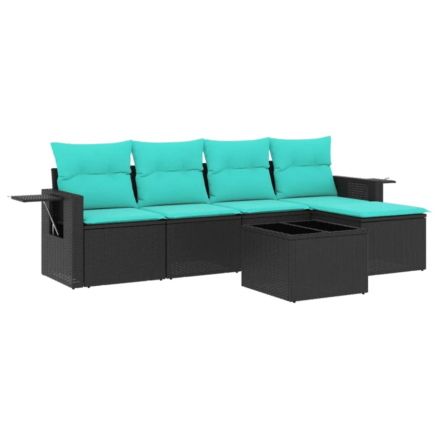 Ensemble de canapé de jardin 6 pcs avec coussins noir résine tressée - 2