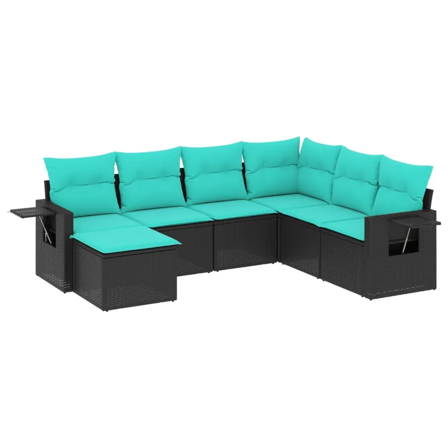 Salon de jardin 7 pcs avec coussins noir résine tressée 62 x 62 x 69 cm - 55,6 kg - 2