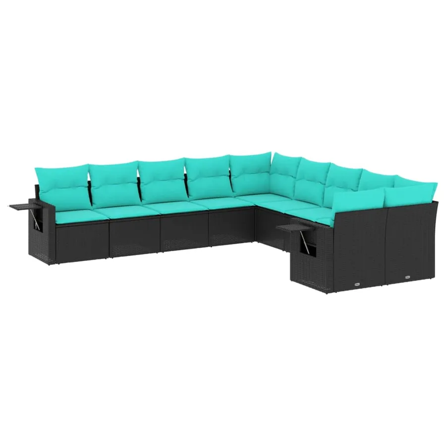 Salon de jardin 10 pcs avec coussins noir résine tressée - 2