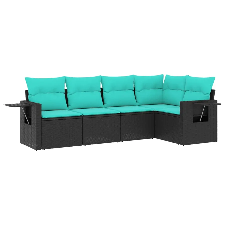 Salon de jardin 5 pcs avec coussins noir résine tressée - 2