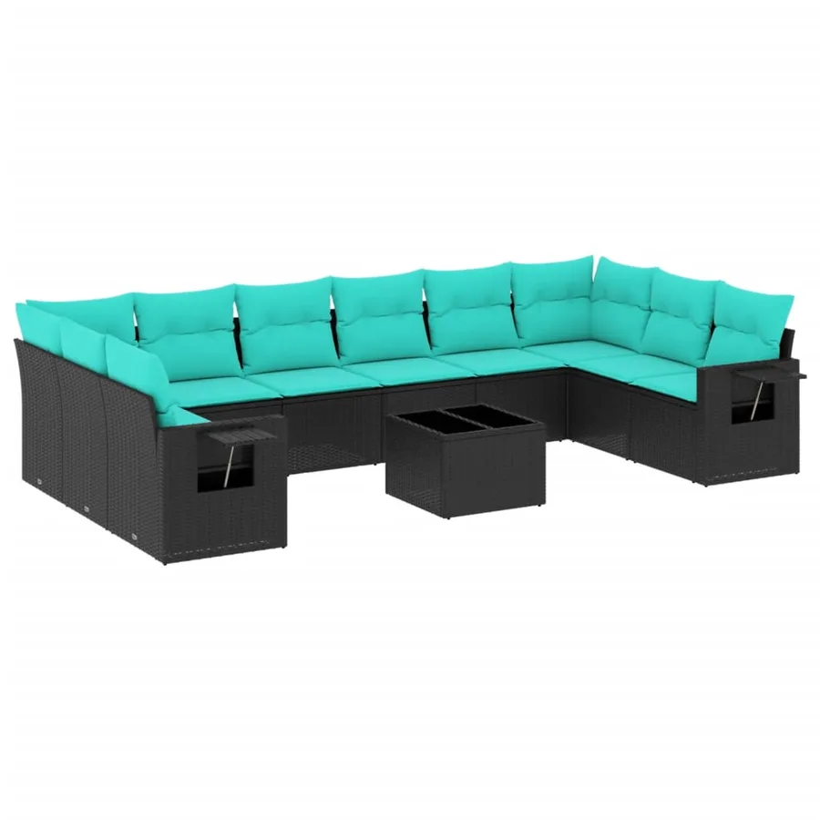 Ensemble de canapé de jardin 11 pcs avec coussins noir résine tressée - 2