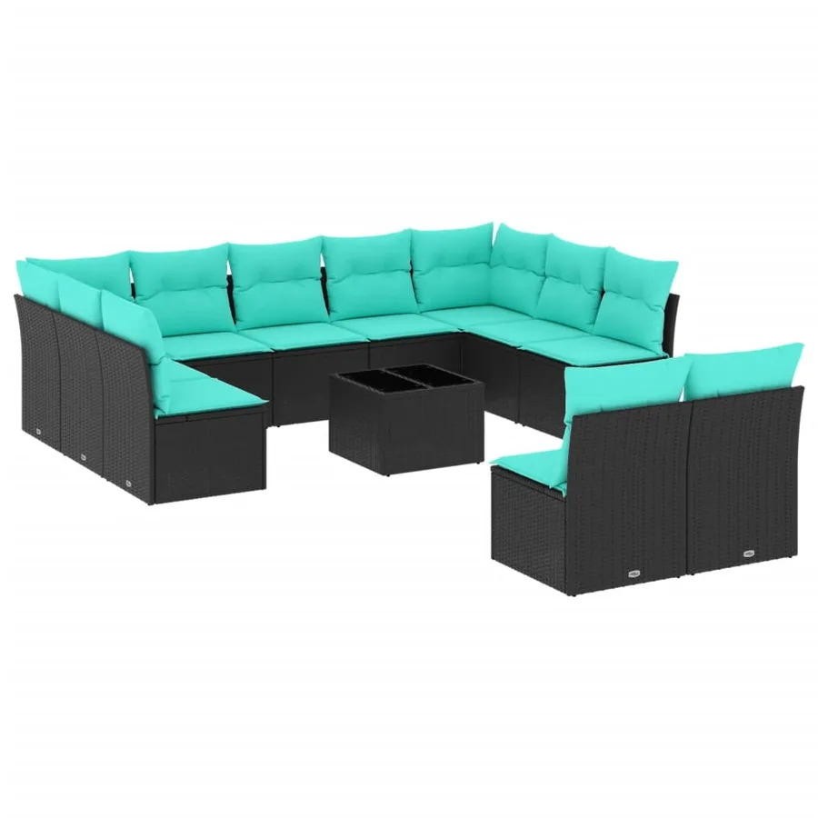 Ensemble de canapé de jardin 12 pcs avec coussins noir résine tressée - 2