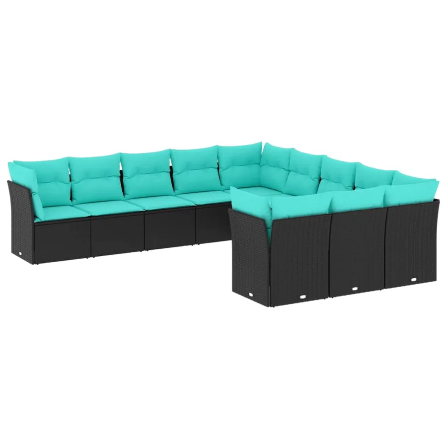 Salon de jardin 11 pcs avec coussins noir résine tressée - 2