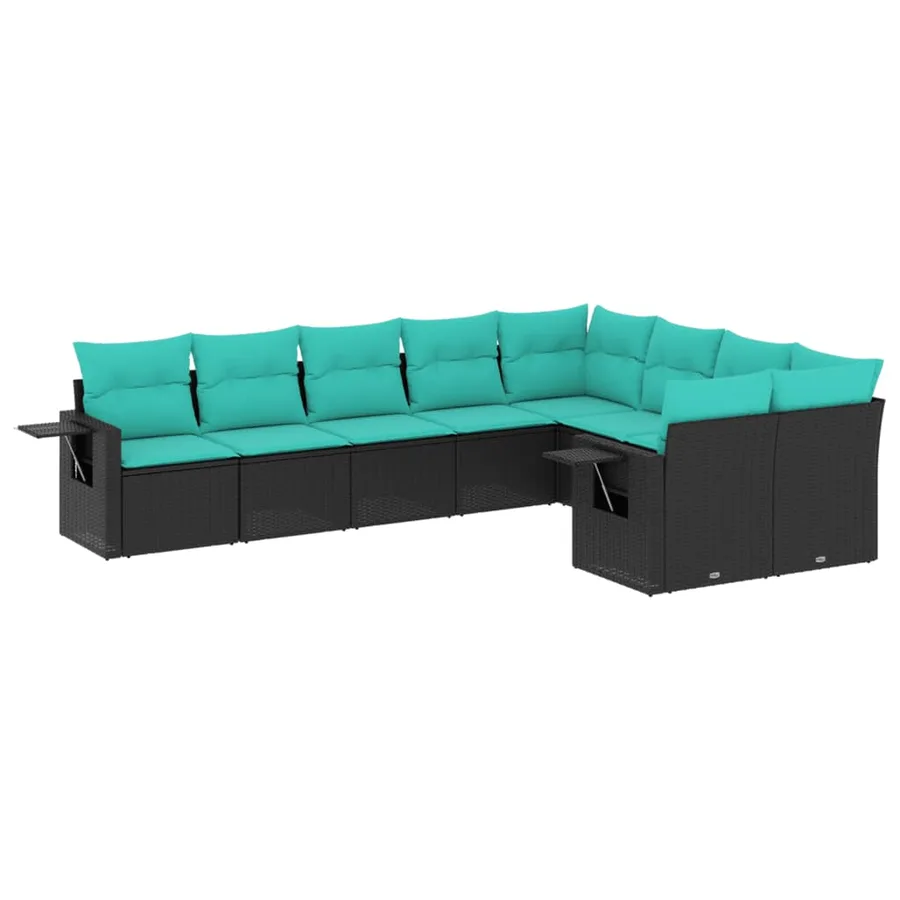 Salon de jardin 9 pcs avec coussins noir résine tressée - 2