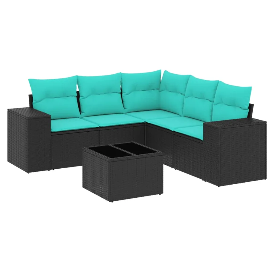 Ensemble de canapé de jardin 6 pcs avec coussins noir résine tressée - 2