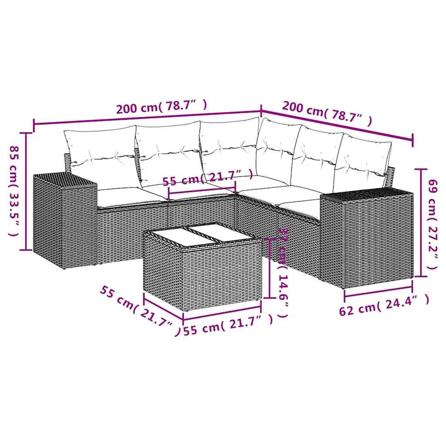 Ensemble de canapé de jardin 6 pcs avec coussins noir résine tressée - 8