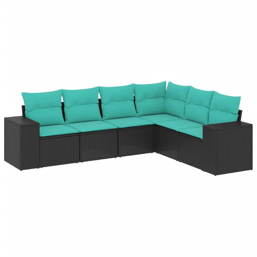 Salon de jardin 6 pcs avec coussins noir résine tressée - 2