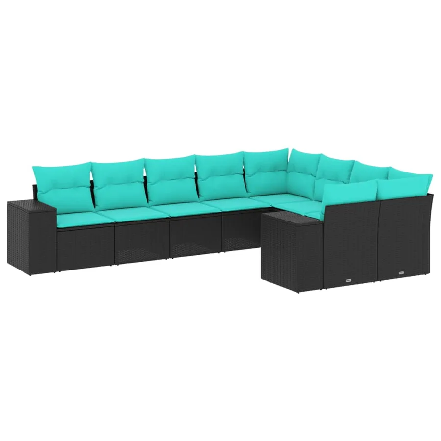 Salon de jardin 9 pcs avec coussins noir résine tressée - 2