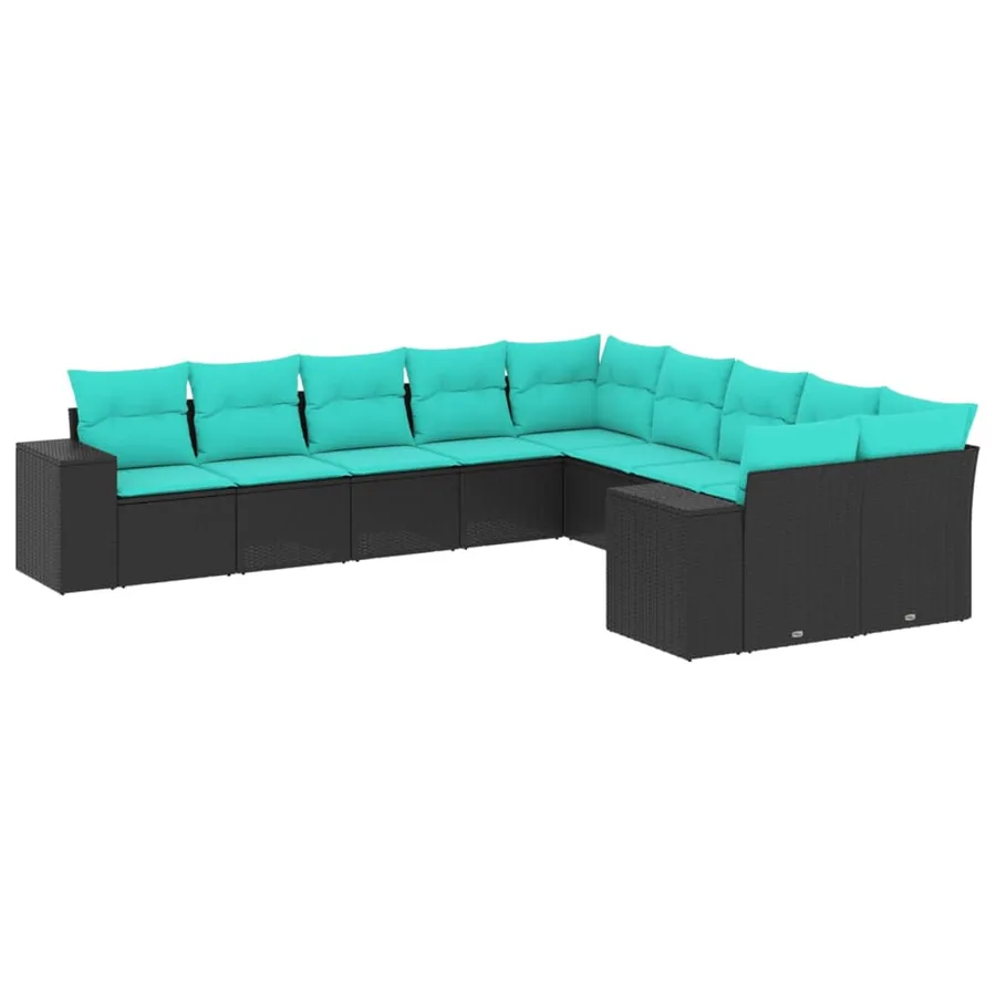 Salon de jardin 10 pcs avec coussins noir résine tressée - 2