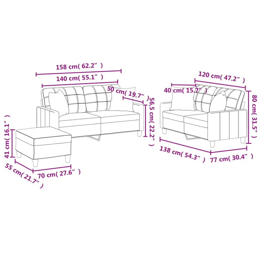 Ensemble de canapés 3 pcs avec coussins crème similicuir - 11