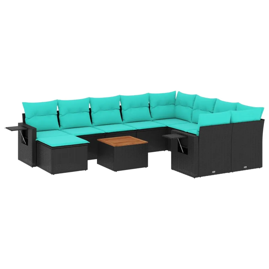 Ensemble de canapé de jardin 11 pcs avec coussins noir résine tressée - 2
