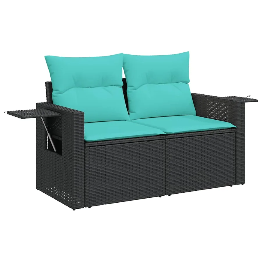 Ensemble de canapé de jardin 11 pcs avec coussins noir résine tressée - 7