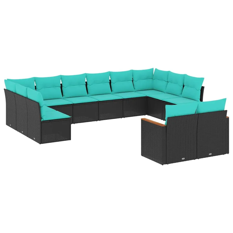 Salon de jardin avec coussins 12 pcs noir résine tressée - 2