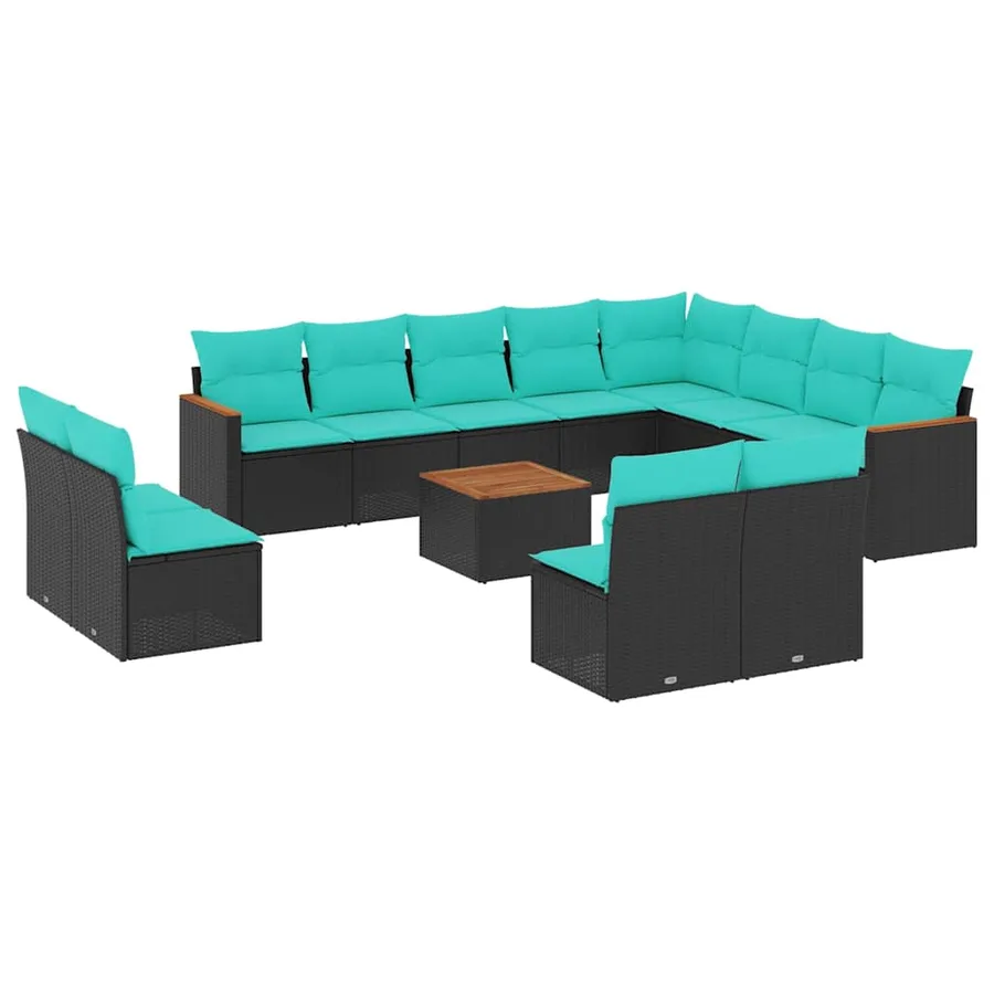 Ensemble de canapé de jardin 13 pcs avec coussins noir résine tressée - 2