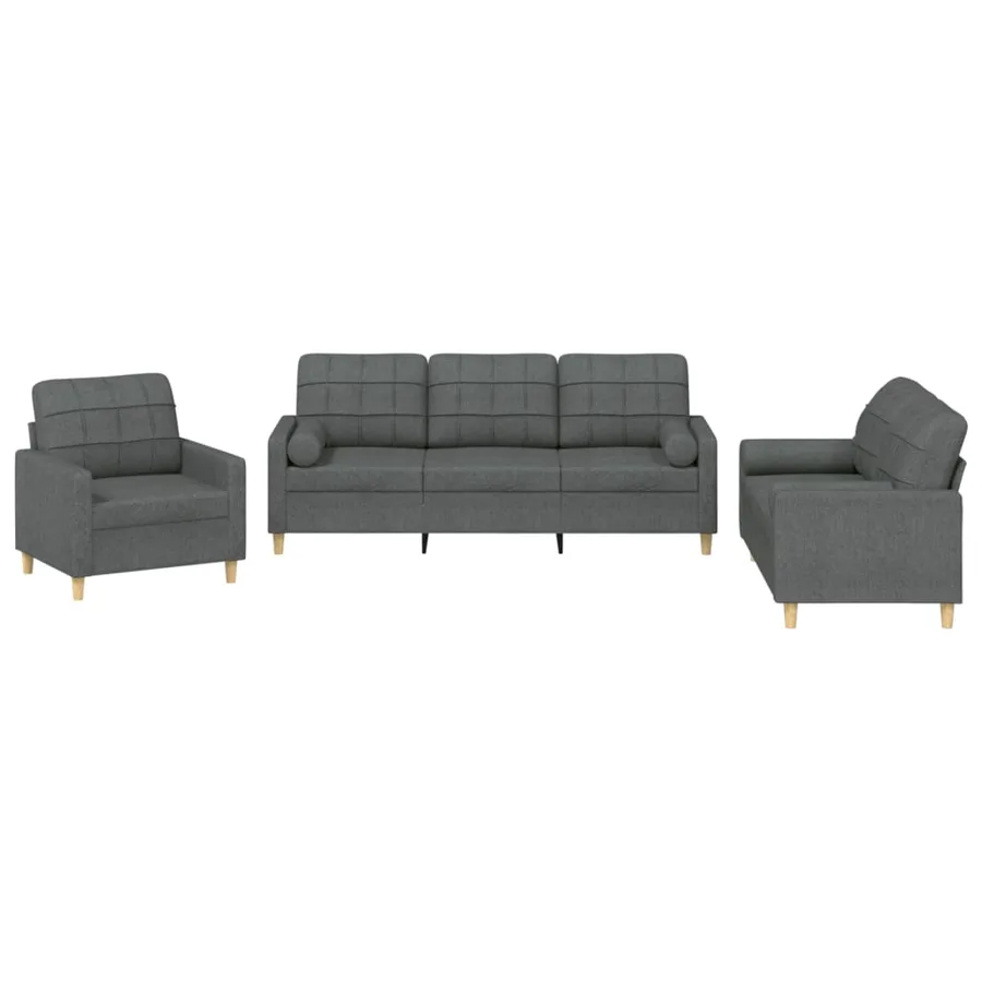 Ensemble de canapés 3 pcs coussins gris foncé tissu - 2
