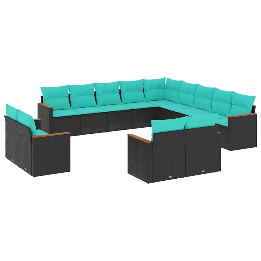 Salon de jardin avec coussins 13 pcs noir résine tressée - 2