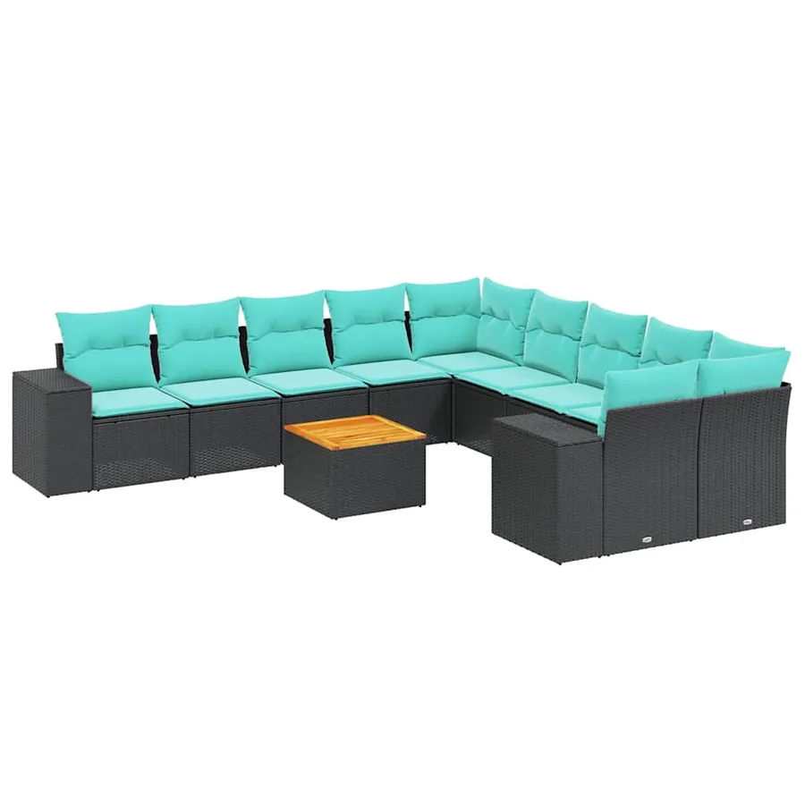 Ensemble de canapé de jardin 11 pcs avec coussins noir résine tressée - 2