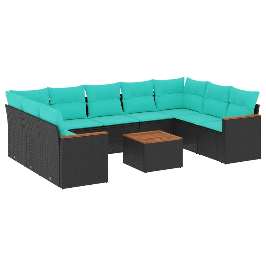 Ensemble de canapé de jardin 10 pcs avec coussins noir résine tressée - 2