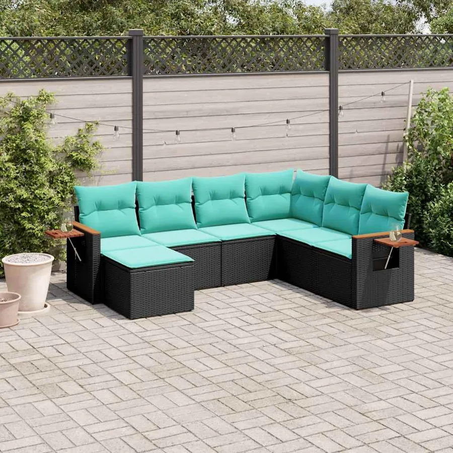 Salon de jardin 7 pcs avec coussins noir résine tressée 62 x 62 x 69 cm - 56,4 kg