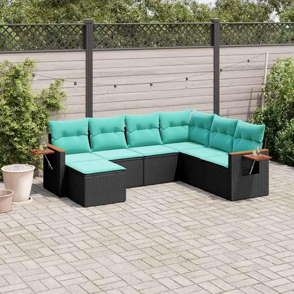 Salon de jardin 7 pcs avec coussins noir résine tressée 62 x 62 x 69 cm - 56,4 kg