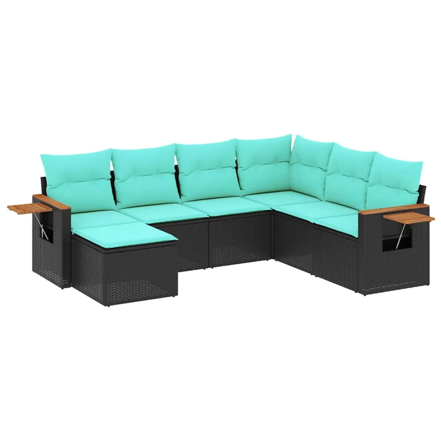 Salon de jardin 7 pcs avec coussins noir résine tressée 62 x 62 x 69 cm - 56,4 kg - 2