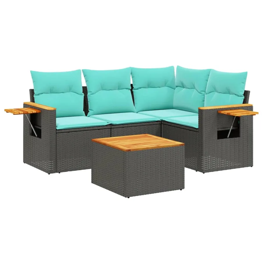 Salon de jardin 5 pcs avec coussins noir résine tressée - 2
