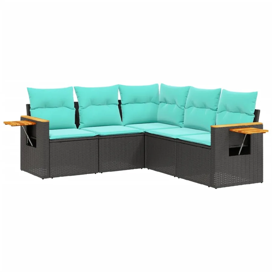 Salon de jardin 5 pcs avec coussins noir résine tressée - 2